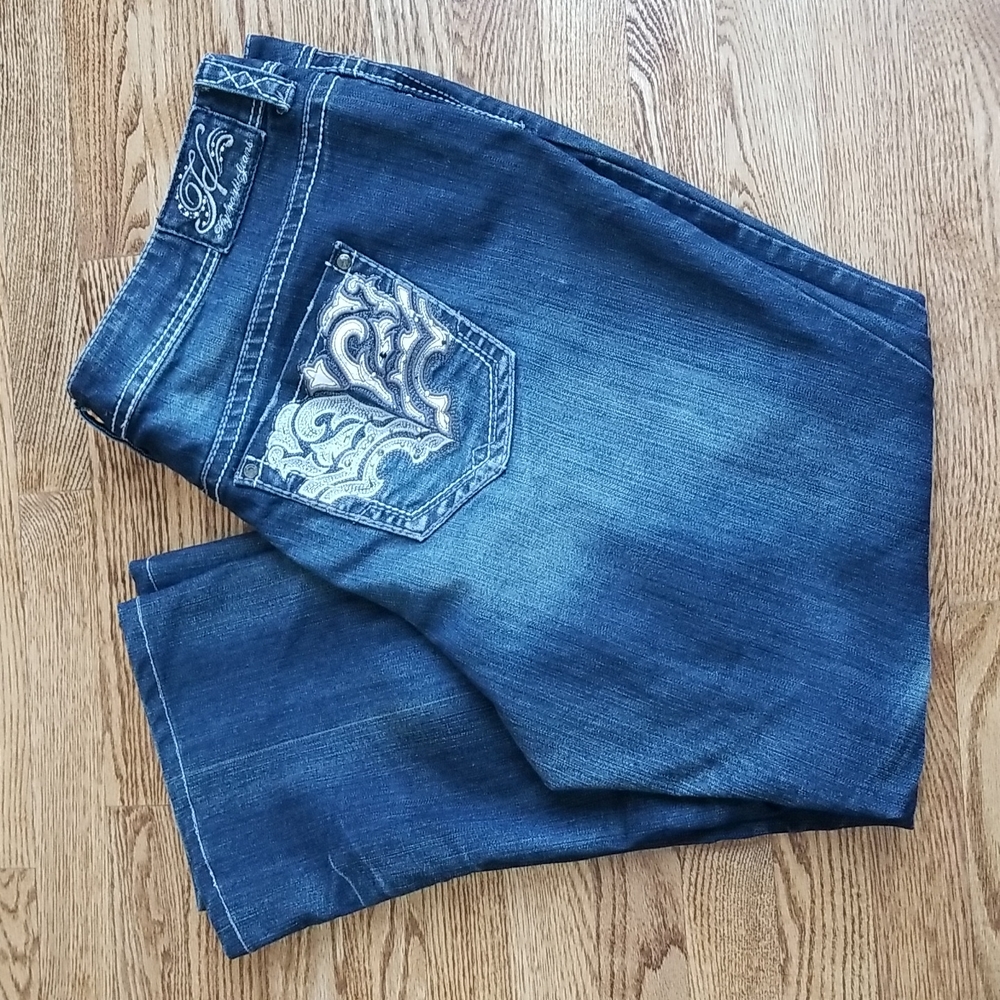 (24) Hydraulic Denim Bailey Distressed Embellished Cotton Blend Jeans Western